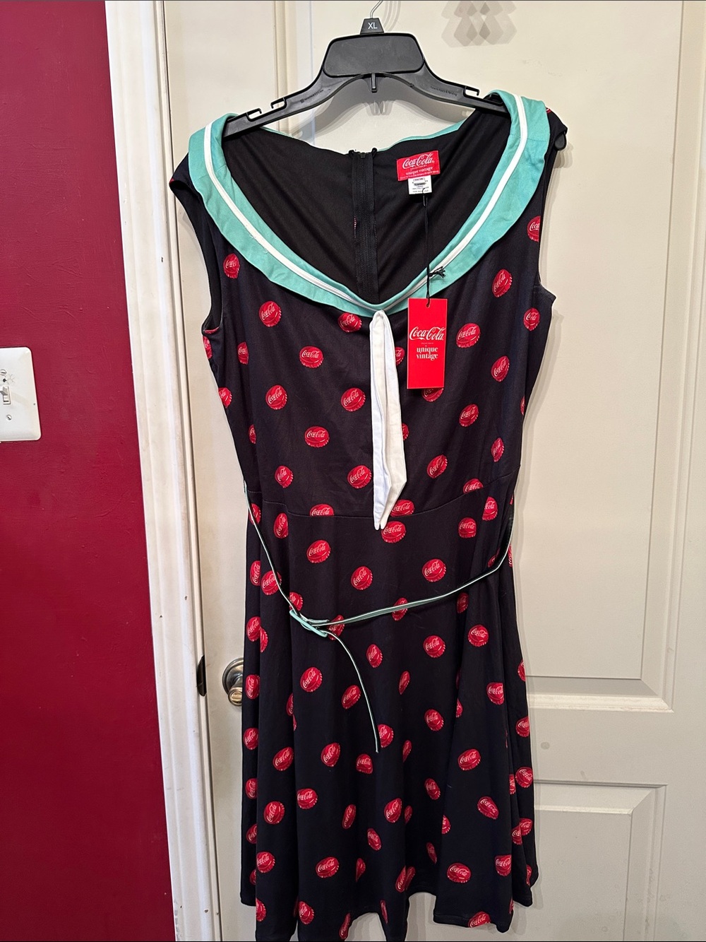 Coca Cola Retro Style Dress w Mint Collar & Belt by Unique Vintage